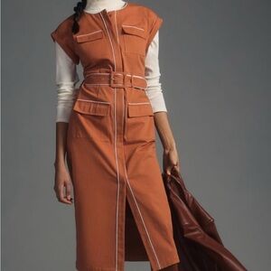 Anthropologie Orange Sheath Midi Dress Sleeveless Crew Neck